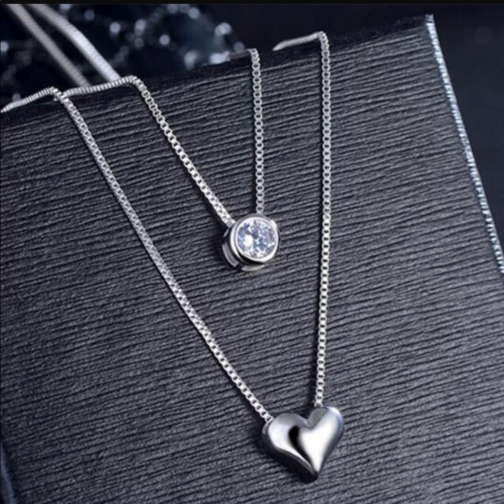 Sterling silver 925 layer Chain cubic zircon/heart